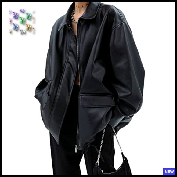 Faux Leather Blazer Vintage Lapel Oversized Boyfriend Jacket Streetwear Y2K